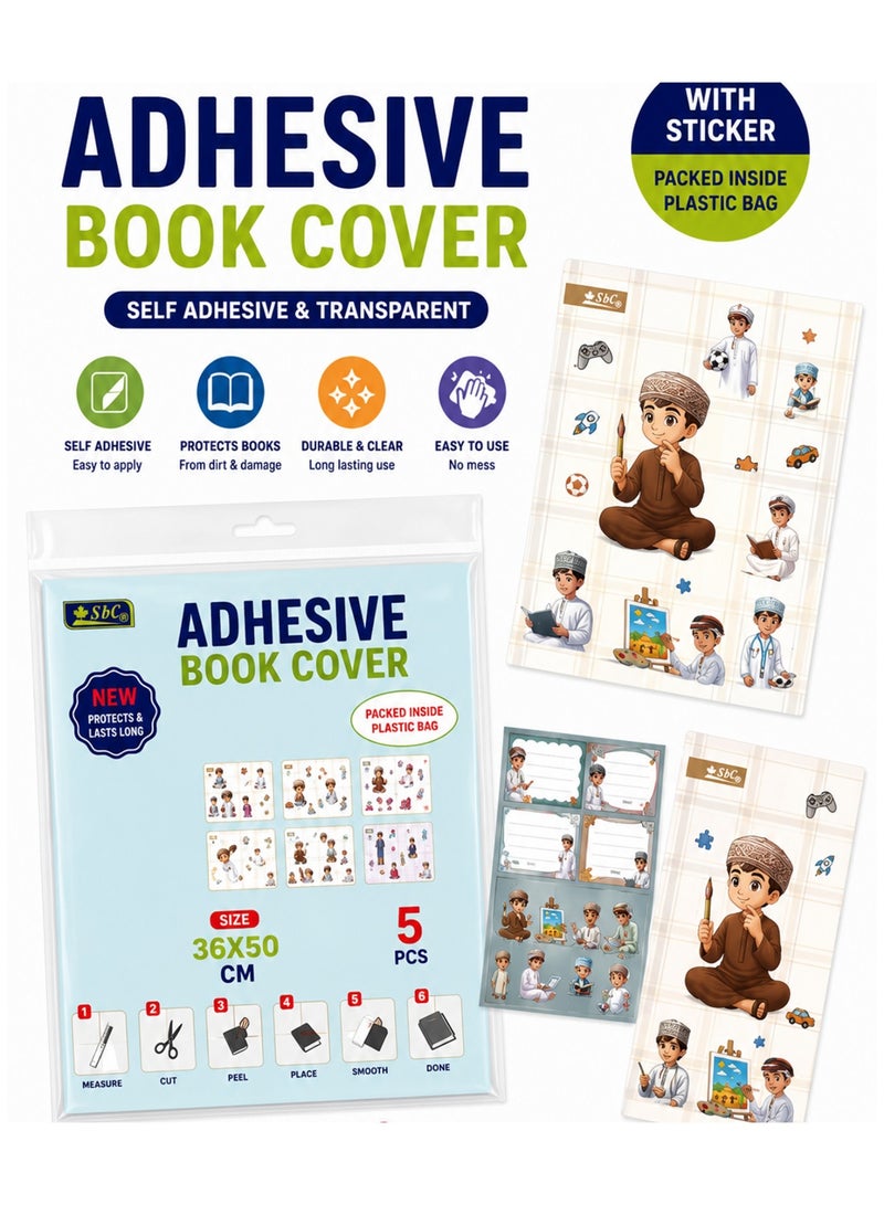 SBC 5-Piece Self Adhesive Book Covers With Name Slips - Image 1
