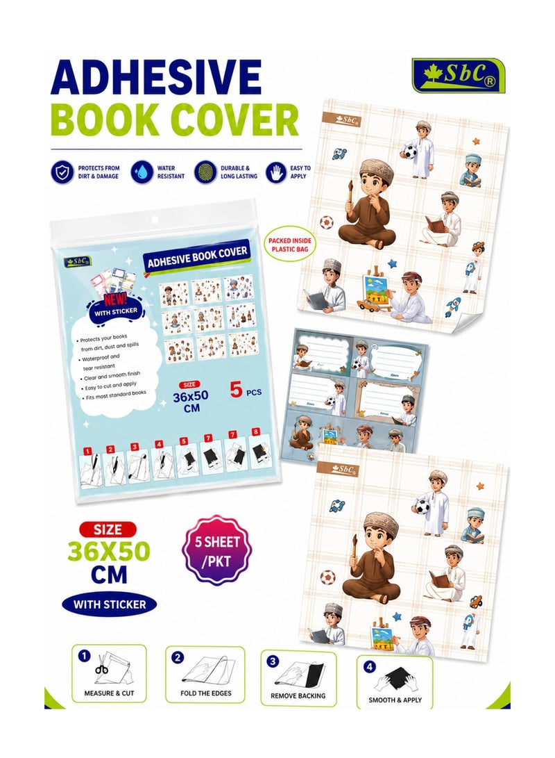 SBC 5-Piece Self Adhesive Book Covers With Name Slips - Image 2