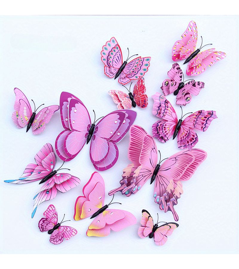 48pcs of Pink 3D Butterfly Wall Stickers 12 Styles Removable for Home Bedroom Office - Image 2