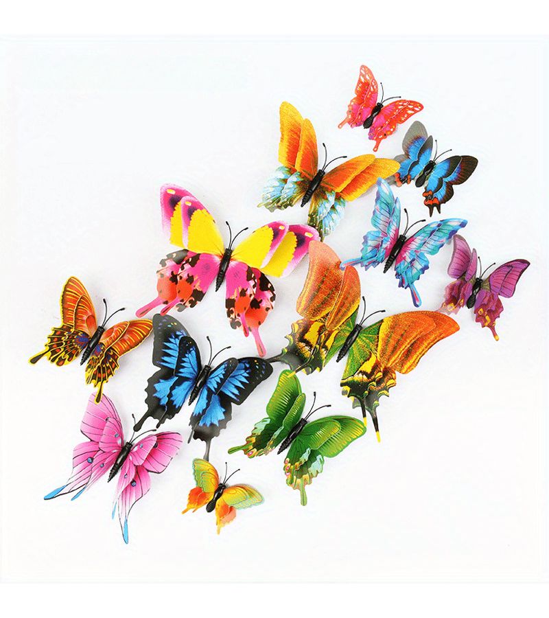 48pcs of Pink 3D Butterfly Wall Stickers 12 Styles Removable for Home Bedroom Office - Image 1