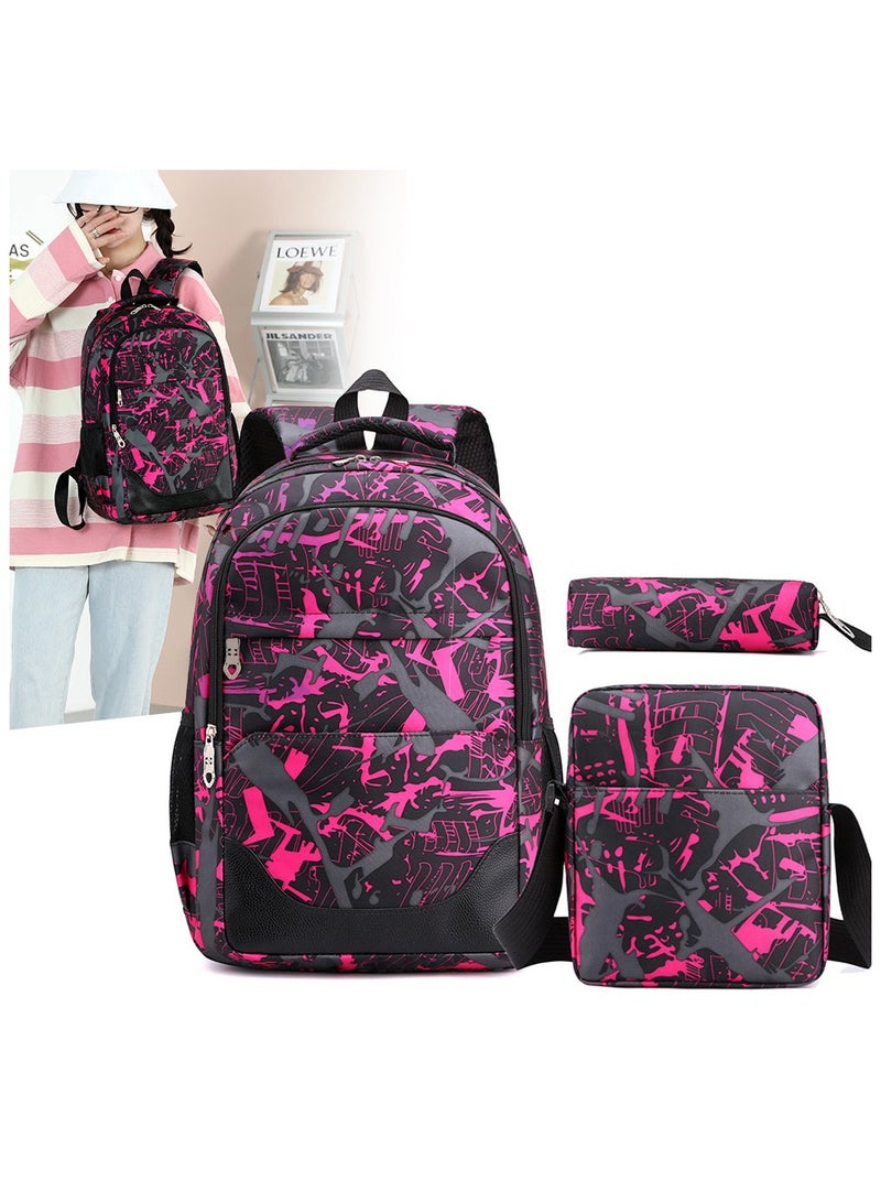 AUTOYSUR مجموعة حقيبة ظهر مدرسية مكونة من 3 قطع، حقيبة كتب كبيرة السعة مع حقيبة كروس وحقيبة أقلام، حقيبة ظهر خفيفة الوزن ومتينة، حقيبة مدرسية يومية كاجوال للطلاب الأولاد والبنات والمراهقين (أرجواني) - Image 2