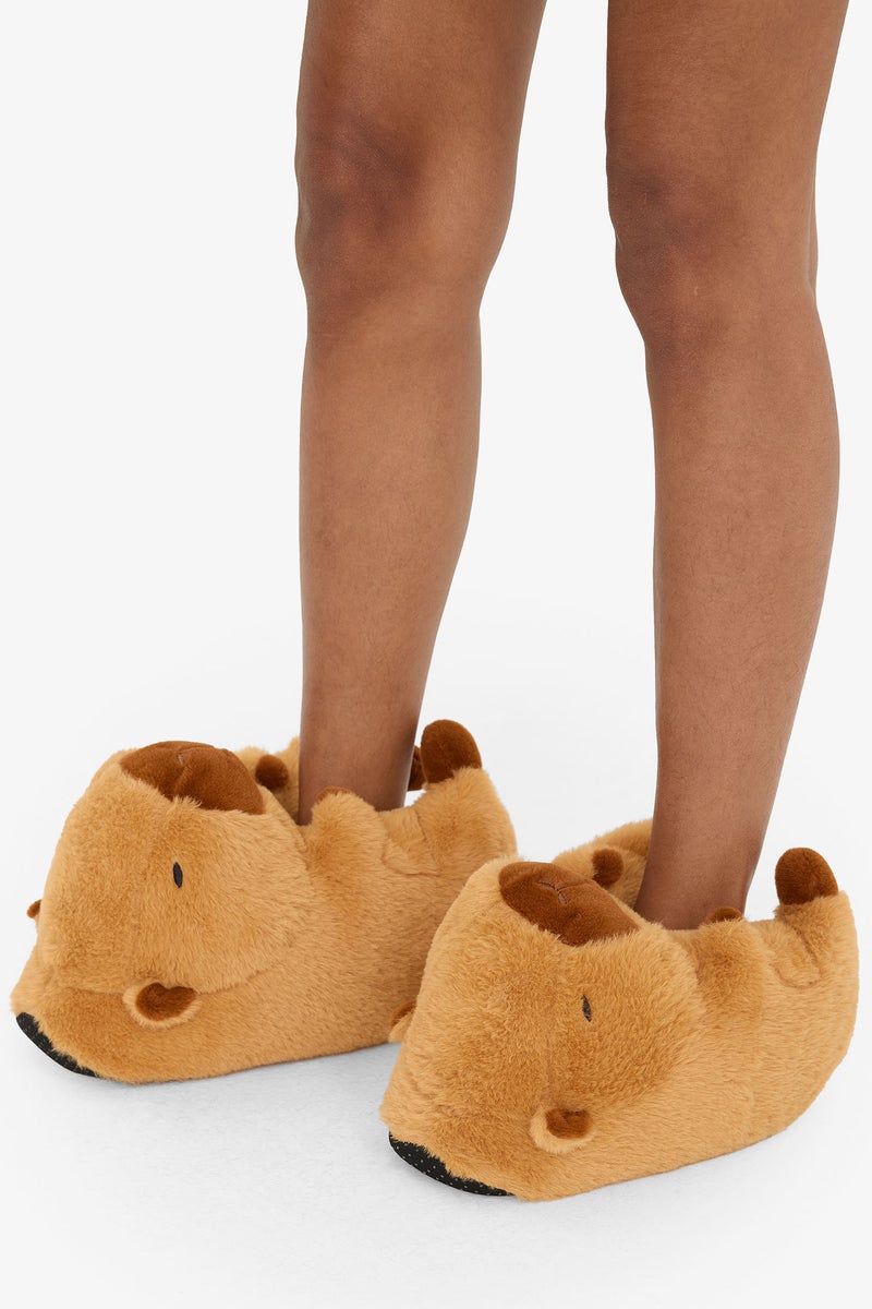 DeFacto Brown Girl Girl Beaver Themed Flat Sole Home Slippers Casual - Image 2