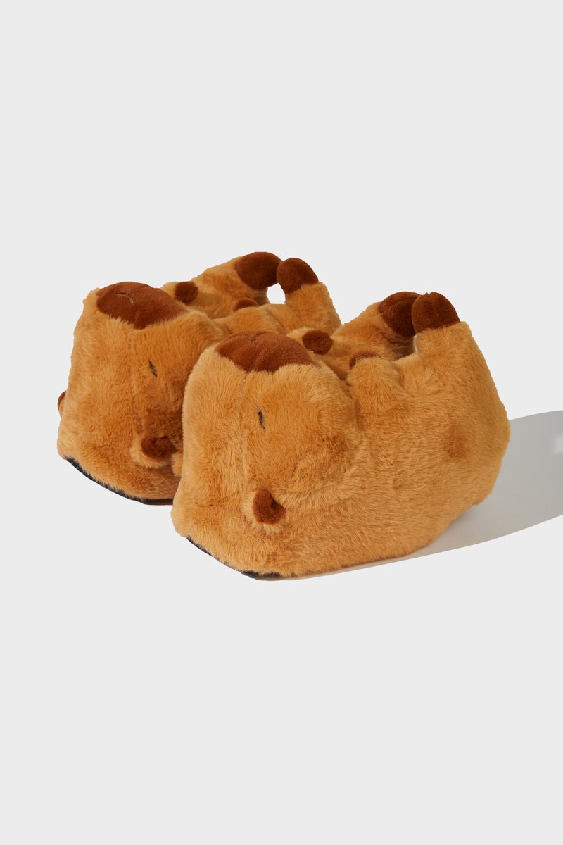DeFacto Brown Girl Girl Beaver Themed Flat Sole Home Slippers Casual - Image 1