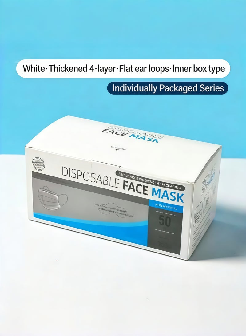 100-Piece White Disposable Face Masks, Individually Packaged, Boxed, 4-Ply Thickened - Image 1