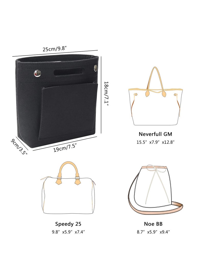 SYOSI - Purse Organizer Insert Tote Bag Ladies Handbag Liner Pocket Mini for Speedy Neverfull 19X18X9cm Black - Image 1