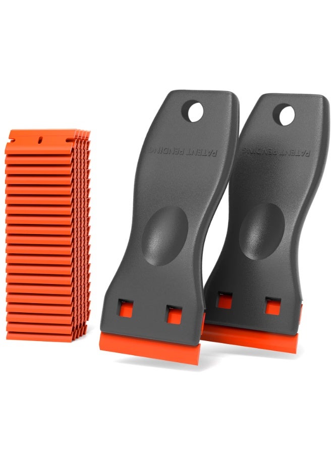 2 Pack Plastic Razor Blade Scraper Kit with 100 Blades – Scratch‑Free Decal Sticker Remover for Auto, Window Tint & Vinyl, Black - Image 1
