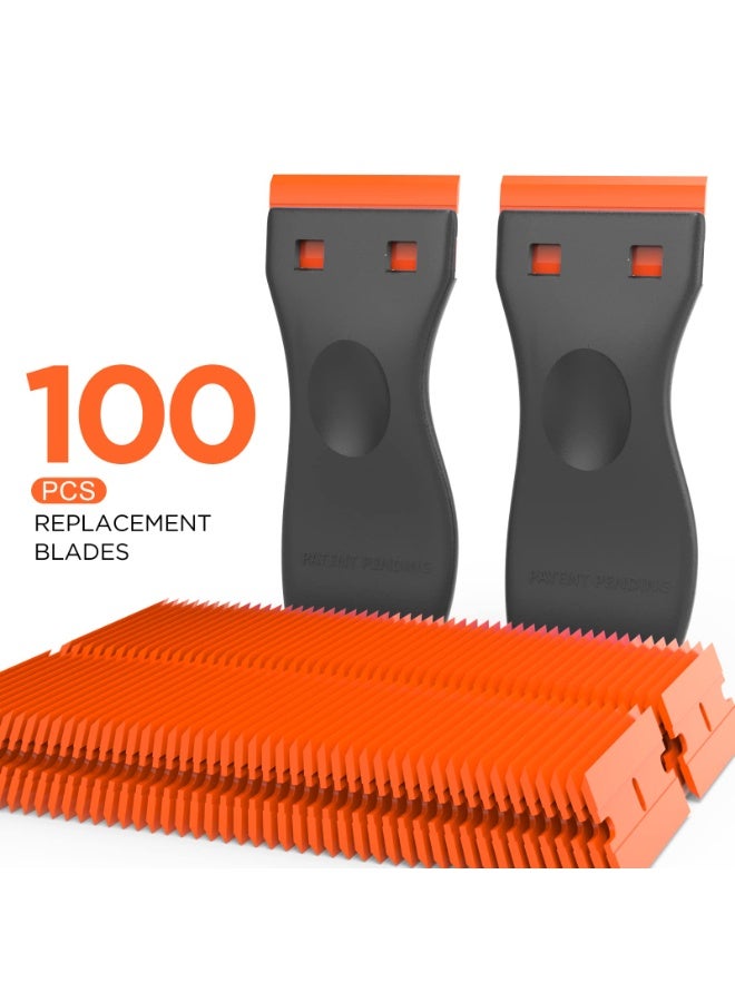 2 Pack Plastic Razor Blade Scraper Kit with 100 Blades – Scratch‑Free Decal Sticker Remover for Auto, Window Tint & Vinyl, Black - Image 4