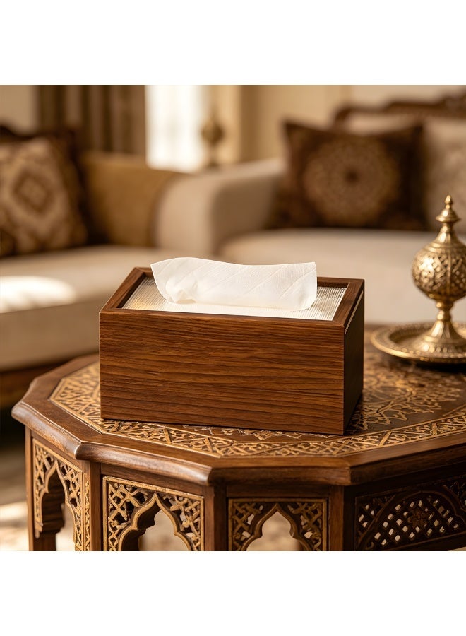 Walnut Grain Wooden Tissue Box, Rectangular Napkin Dispenser with Clear Top, 19.7x12.7x9.4cm, for Home Office Living Room Bathroom Kitchen Decor - Image 3