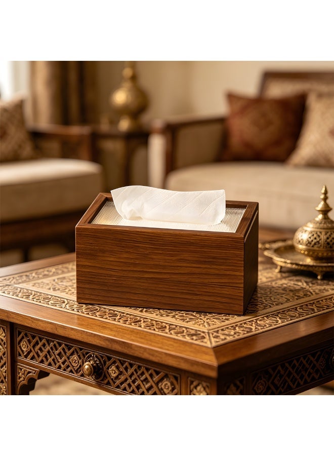 Walnut Grain Wooden Tissue Box, Rectangular Napkin Dispenser with Clear Top, 19.7x12.7x9.4cm, for Home Office Living Room Bathroom Kitchen Decor - Image 4