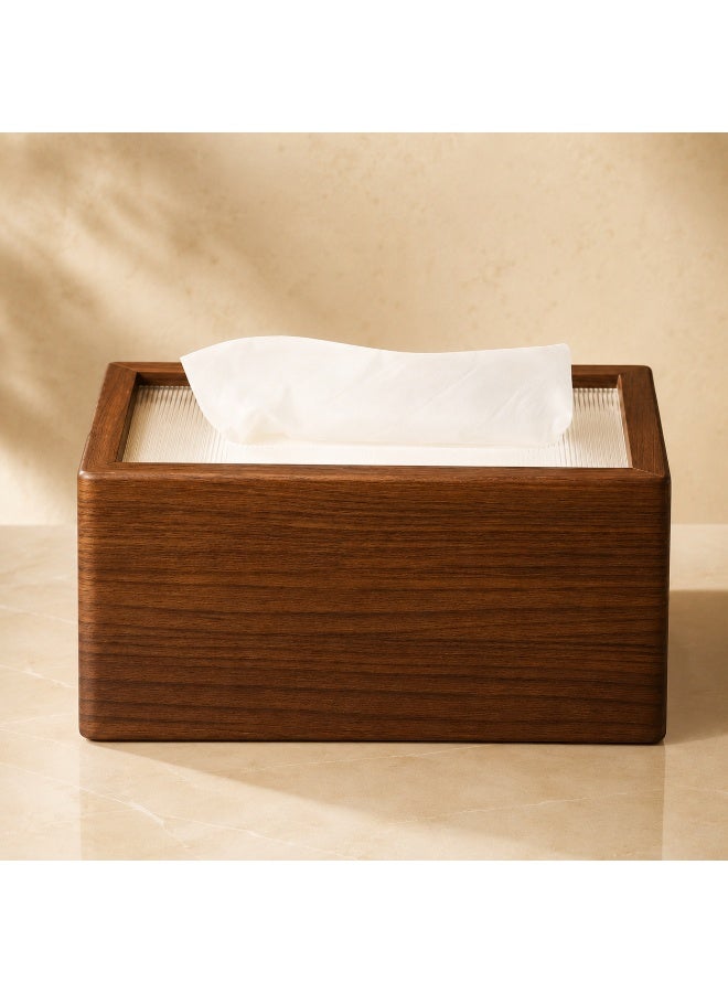 Walnut Grain Wooden Tissue Box, Rectangular Napkin Dispenser with Clear Top, 19.7x12.7x9.4cm, for Home Office Living Room Bathroom Kitchen Decor - Image 1