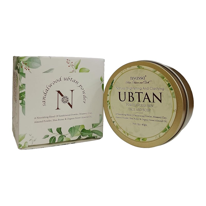 Nyassa Natural Brightening And Clarifying Ubtan for Flawless Skin Face Body 40gm Blend of Sandalwood Powder Rhassoul Clay Almond Powder Shea butter Organic Sweet Almond Oil - Image 3