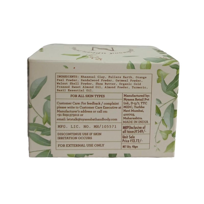 Nyassa Natural Brightening And Clarifying Ubtan for Flawless Skin Face Body 40gm Blend of Sandalwood Powder Rhassoul Clay Almond Powder Shea butter Organic Sweet Almond Oil - Image 4
