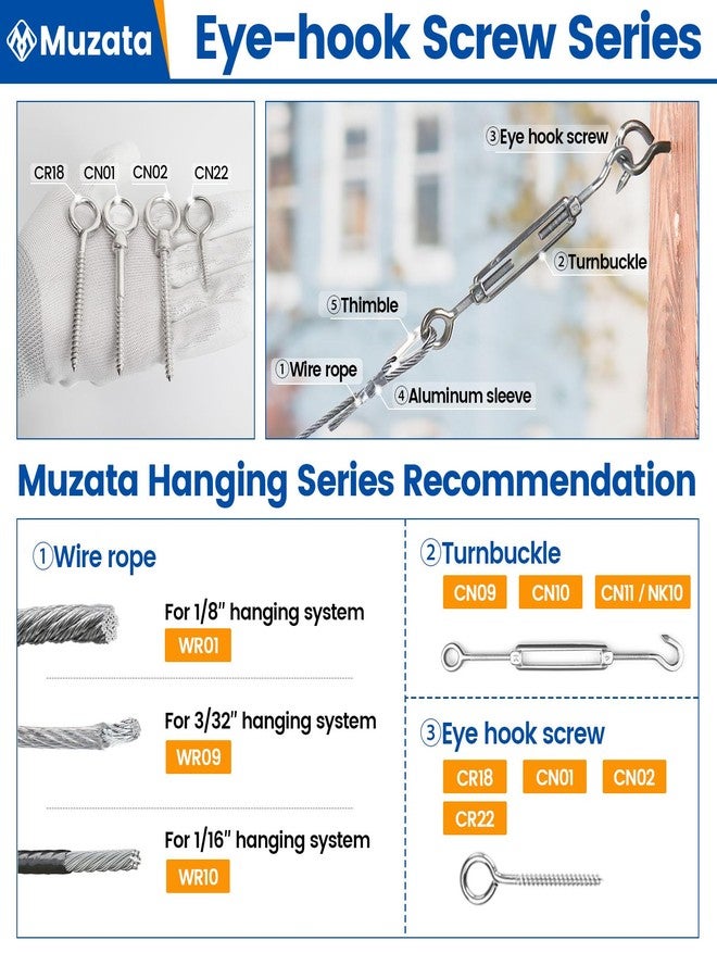 Muzata 20Pack T316 Stainless Steel Eye Shape Screws Heavy Duty Screw Eyes for Metal Hook, Wood Terminal Ring Eyelet Hooks Hammock Stand Self Tapping Screws, M4 Eye Bolt CN22 HN2 - Image 4