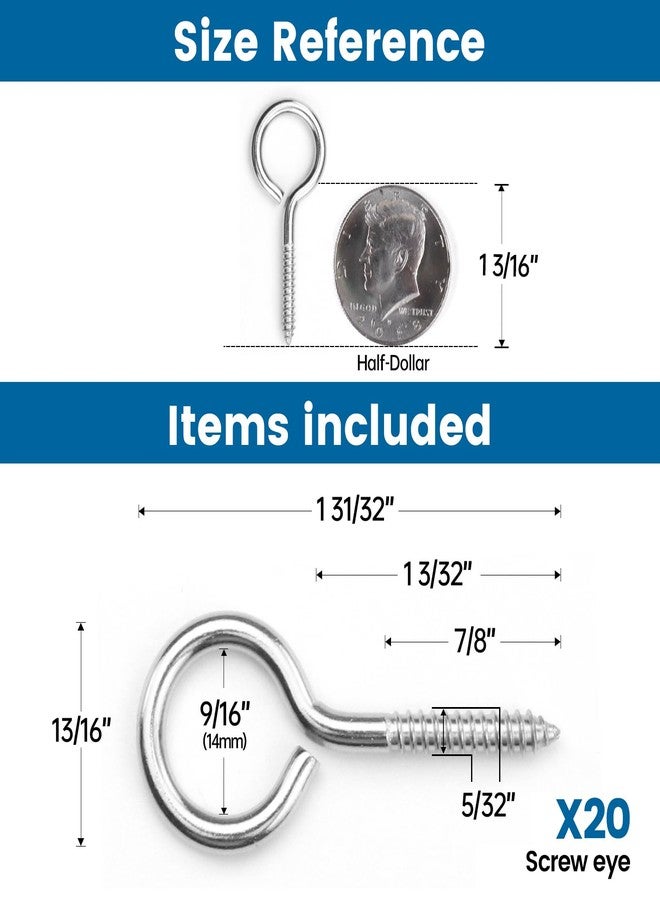 Muzata 20Pack T316 Stainless Steel Eye Shape Screws Heavy Duty Screw Eyes for Metal Hook, Wood Terminal Ring Eyelet Hooks Hammock Stand Self Tapping Screws, M4 Eye Bolt CN22 HN2 - Image 2