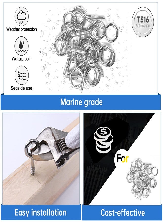 Muzata 20Pack T316 Stainless Steel Eye Shape Screws Heavy Duty Screw Eyes for Metal Hook, Wood Terminal Ring Eyelet Hooks Hammock Stand Self Tapping Screws, M4 Eye Bolt CN22 HN2 - Image 3