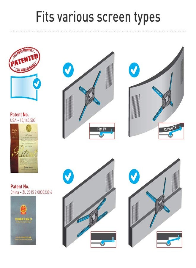 Barkan TV Wall Mount, 13-43 inch Full Motion Articulating - 3 Movement Flat/Curved Screen Bracket, Holds up to 55 lbs, Patented, Fits LED OLED LCD, 2300.B - Image 3