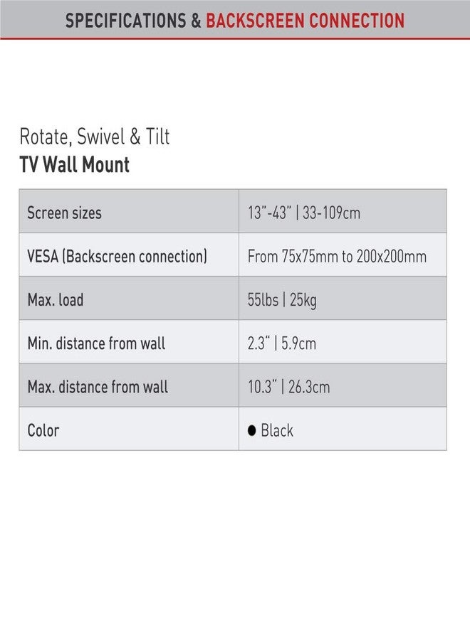 Barkan TV Wall Mount, 13-43 inch Full Motion Articulating - 3 Movement Flat/Curved Screen Bracket, Holds up to 55 lbs, Patented, Fits LED OLED LCD, 2300.B - Image 5