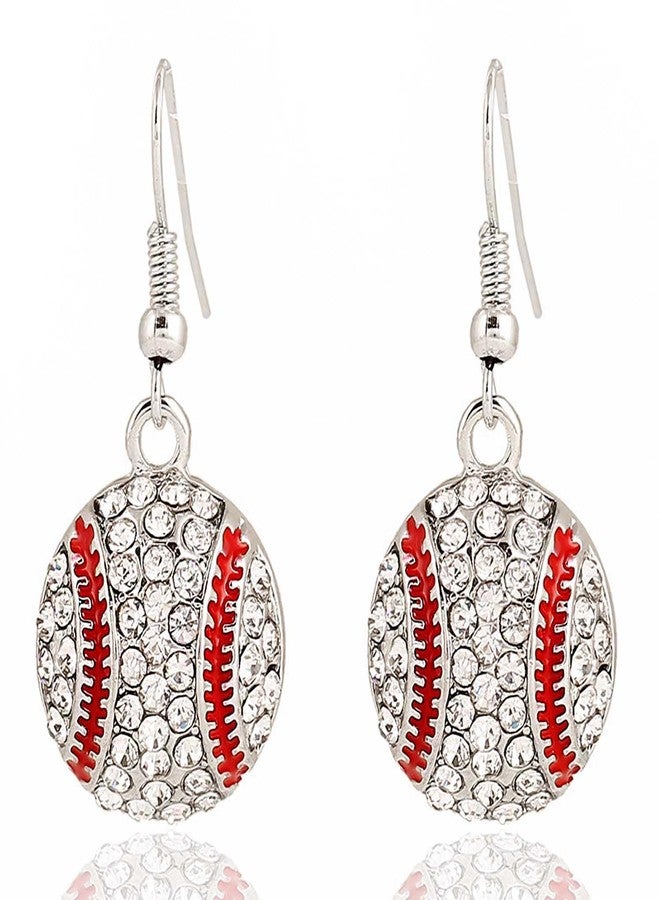 Aksod Sports Dangle Earrings for Women Baseball Rhinestone Enamel Alloy Sport Ball Jewelry (Baseball) - Image 1