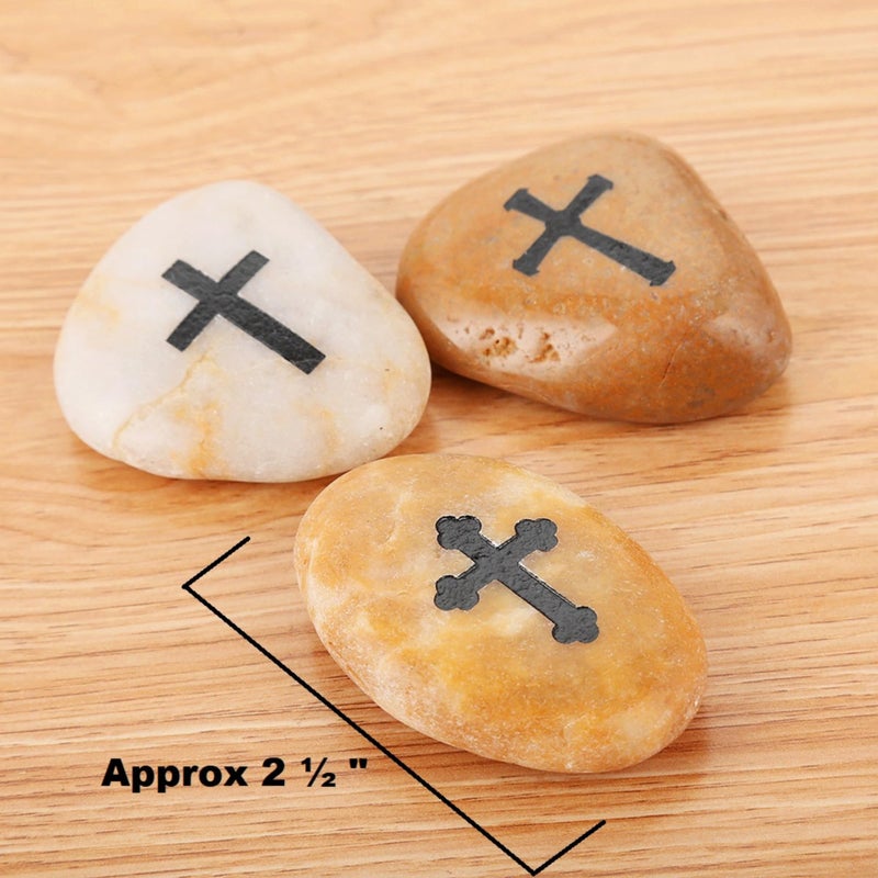 ROCKIMPACT 12pcs Comfort Cross Engraved Worry Stones for Pray Faith Smooth Polished Natural River Rock Baptism Christening Holy Communion Gift Bulk lot (1 Dozen, 2-3 Inches Each) - Image 3