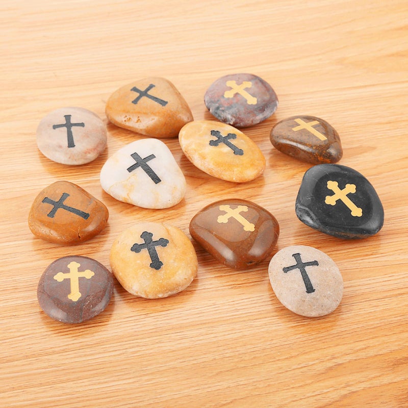 ROCKIMPACT 12pcs Comfort Cross Engraved Worry Stones for Pray Faith Smooth Polished Natural River Rock Baptism Christening Holy Communion Gift Bulk lot (1 Dozen, 2-3 Inches Each) - Image 4