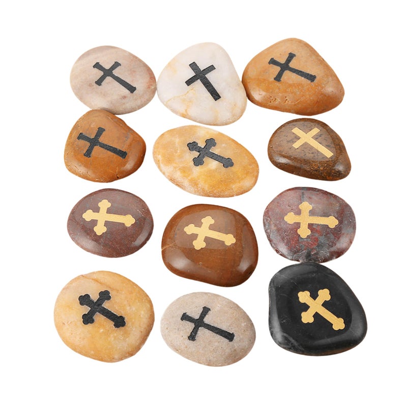 ROCKIMPACT 12pcs Comfort Cross Engraved Worry Stones for Pray Faith Smooth Polished Natural River Rock Baptism Christening Holy Communion Gift Bulk lot (1 Dozen, 2-3 Inches Each) - Image 2