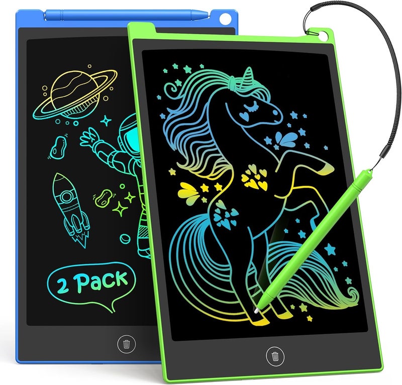 TECJOE LCD Writing Tablet, 8.5 Inch 2 Pack Colorful Doodle Board Drawing Tablet for Kids, Kids Travel Games Activity Learning Toys Birthday Gifts for 3 4 5 6 Year Old Boys and Girls, Blue Green - Image 1