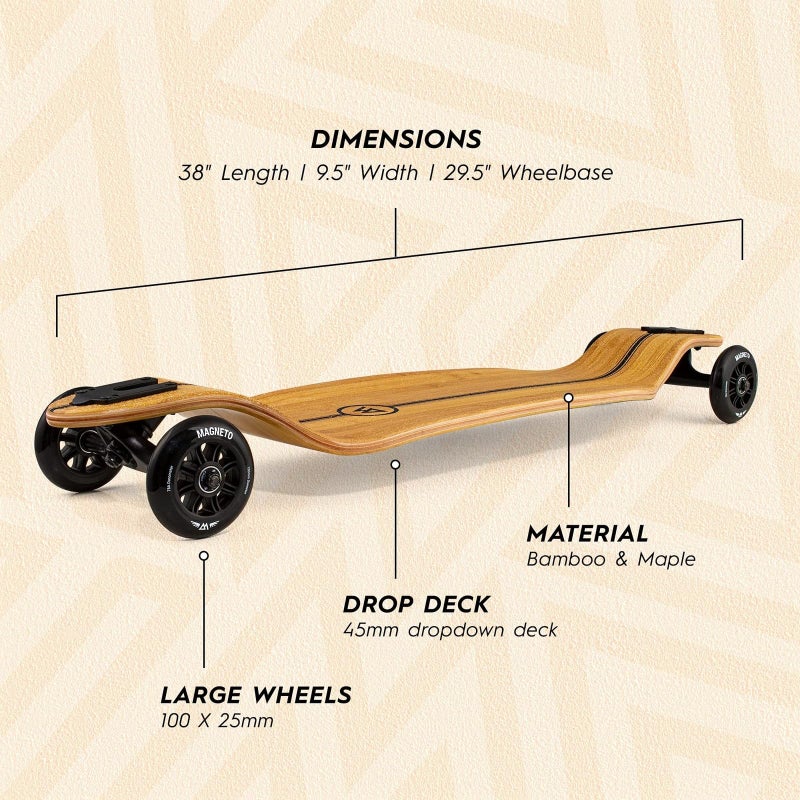 Magneto Drop-Through Longboard Skateboard - 8-Ply Maple Deck Adult Longboard - 100mm All-Terrain Wheels Off-Road Skateboard - Low-Rider Deck Cruiser Board Maneuverability - 40 in x 9.25 in, Wood - Image 2