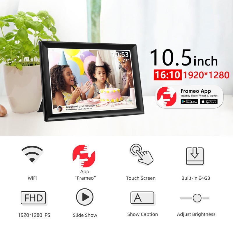 akimart 64GB FRAMEO 10.5 Inch Smart WiFi Digital Photo Frame 1920x1280 FHD IPS LCD Touch Screen, Auto-Rotate, 64GB Storage, Support SD Card & USB Drive, Share Moments Instantly via Frameo App from Anywhere - Image 2