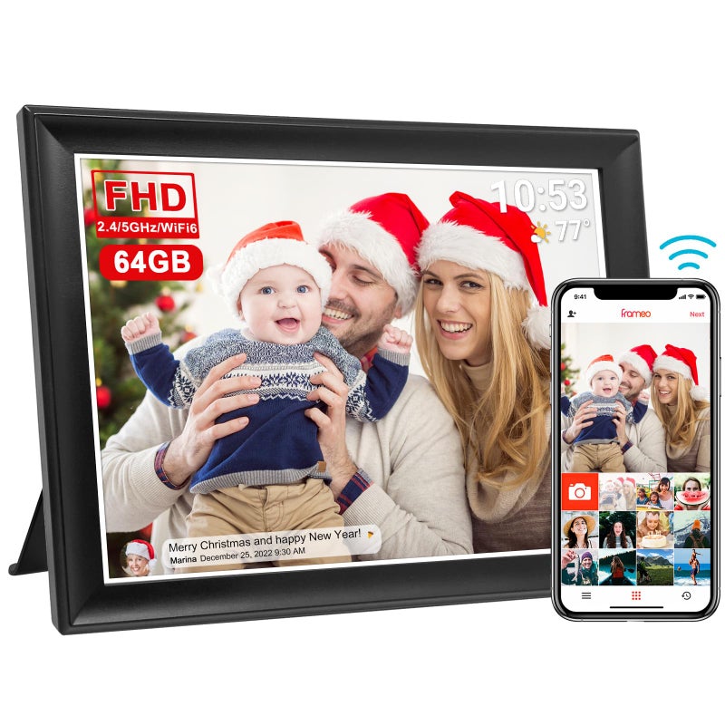 akimart 64GB FRAMEO 10.5 Inch Smart WiFi Digital Photo Frame 1920x1280 FHD IPS LCD Touch Screen, Auto-Rotate, 64GB Storage, Support SD Card & USB Drive, Share Moments Instantly via Frameo App from Anywhere - Image 1