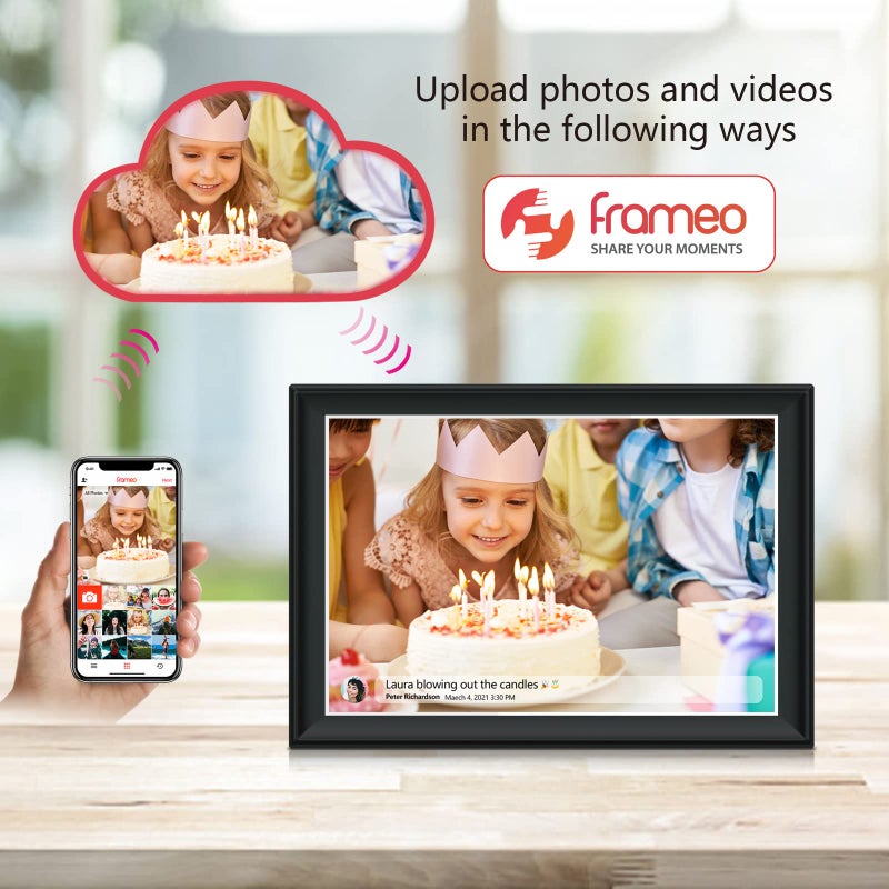 akimart 64GB FRAMEO 10.5 Inch Smart WiFi Digital Photo Frame 1920x1280 FHD IPS LCD Touch Screen, Auto-Rotate, 64GB Storage, Support SD Card & USB Drive, Share Moments Instantly via Frameo App from Anywhere - Image 4