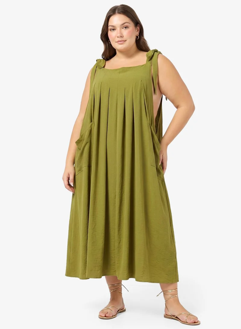 Ginger Plus Shoulder Tie Up Detail A Line Dress