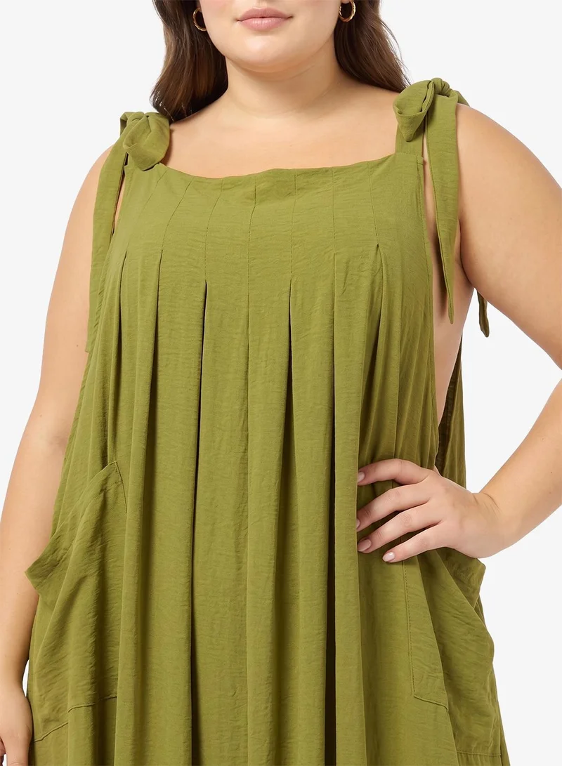 Ginger Plus Shoulder Tie Up Detail A Line Dress