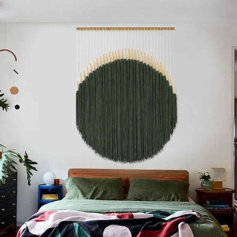 IOWER Large Macrame Wall Hanging Green Boho Decor Macrame Beads Yarn Fiber Art Beaded Tassel Home Decor For Bedroom Living room 39" W x 55" L - Image 4