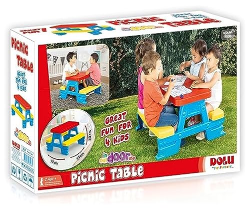 DOLU Big Plastic Picnic Table for 4 Blue Red Yellow Indoor Outdoor Use 44lb Capacity 44x77x71 Designed for Toddlers Kids Ages 2 - Image 5