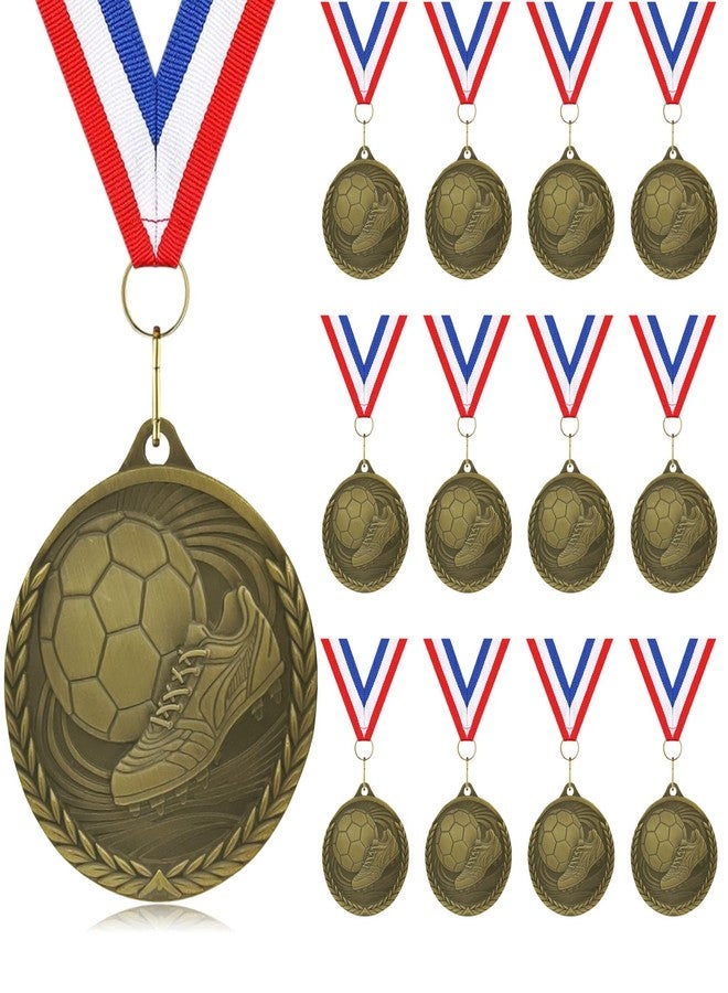 YUJUE Soccer Medals, 12 Pieces Soccer Medals for Kids, Gold Medal Set - Metal Medals with Ribbon for Party Favors, Prizes, Awards, Team Gifts, 2 Inch - Image 1
