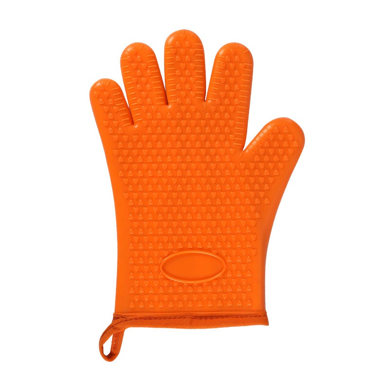 Silicone Heat Insulating Gloves Thickened High Temperature Resistant Kitchen Baking Tools Oven Microwave Oven Cotton Anti-Scalding Anti-Slip Gloves Short Orange (single) 