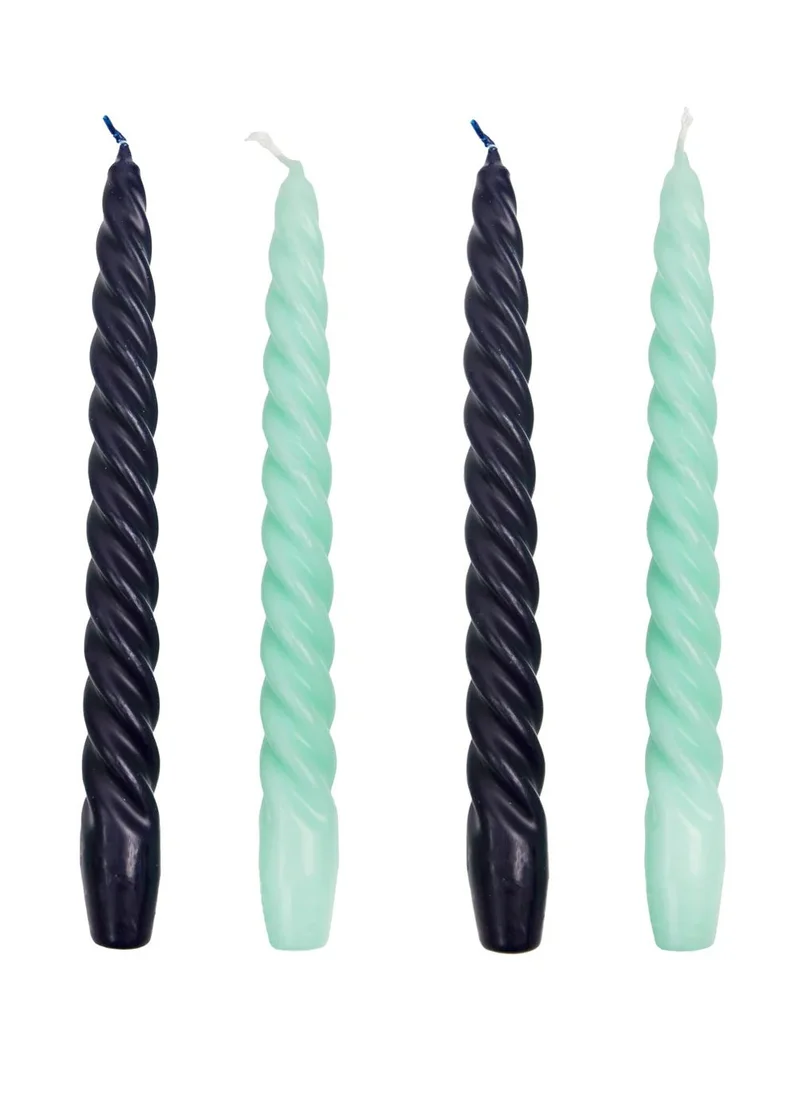 Talking Tables Boho Spiral Dinner Candle, Mint And Navy Blue, 4pack