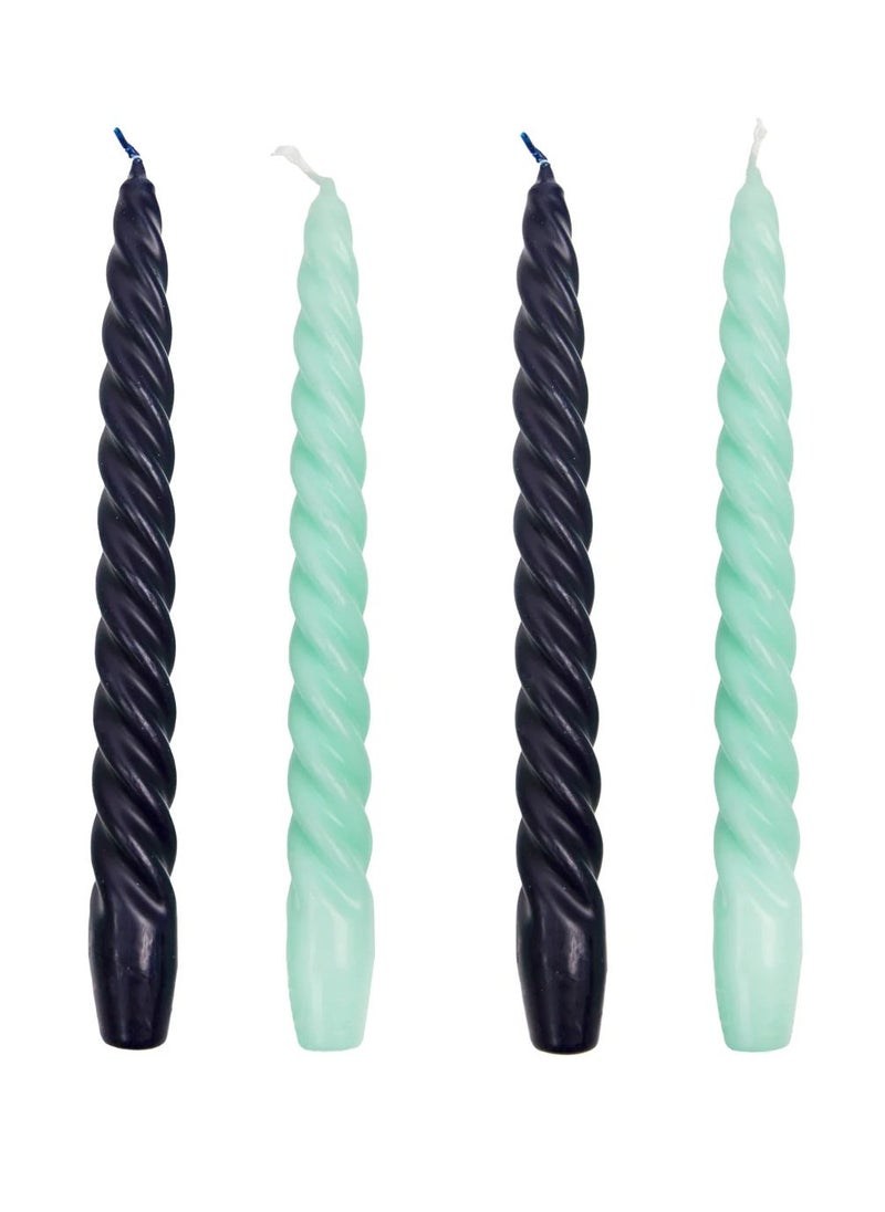 Talking Tables Boho Spiral Dinner Candle, Mint And Navy Blue, 4pack  - Image 3