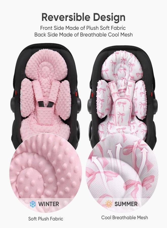 TinlyFinly Newborn Carseat Insert, Baby Head and Body Support, Pink Bow - Image 2