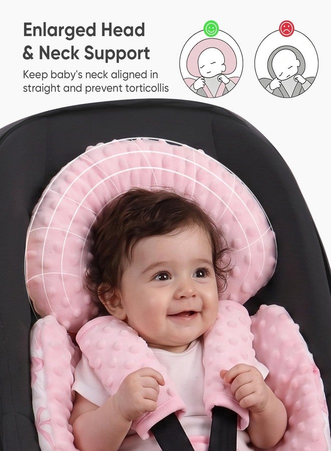 TinlyFinly Newborn Carseat Insert, Baby Head and Body Support, Pink Bow - Image 1