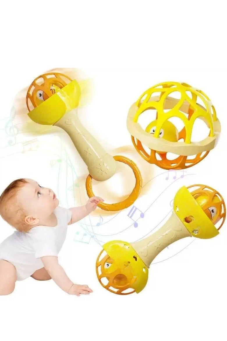 FLYHSO Baby Rattles Soft Teethers Hand Bell Infant Fitness Ball Dumbbell Climbing Toy Educational Mobiles Toys【 3-piece set 】 - Image 1
