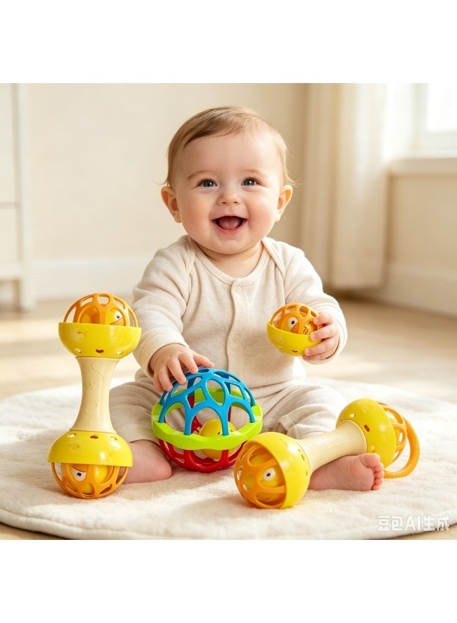 FLYHSO Baby Rattles Soft Teethers Hand Bell Infant Fitness Ball Dumbbell Climbing Toy Educational Mobiles Toys，0-12 month grinding rod - Image 1