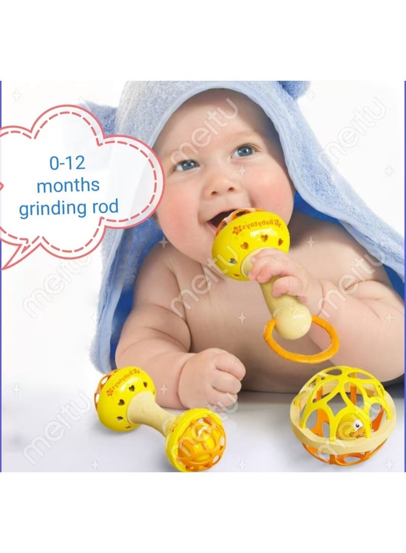 FLYHSO Baby Rattles Soft Teethers Hand Bell Infant Fitness Ball Dumbbell Climbing Toy Educational Mobiles Toys，0-12 month grinding rod - Image 2