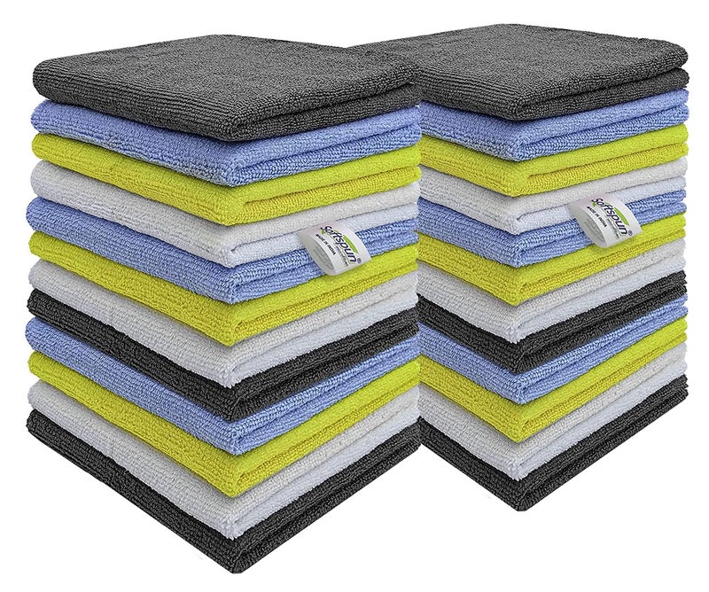 SOFTSPUN Microfiber Basics Cleaning Cloths, 24 pcs 30x40cms 220GSM Multi-Color Highly Absorbent, Lint and Streak Free, Multi - Purpose Wash Cloth for Kitchen, Car, Window, Stainless Steel - Image 1