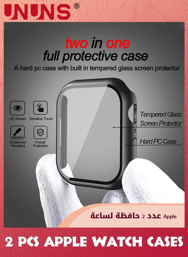 UNUNS 2 Pcs Case Built-in Tempered Glass Screen Protector,Compatible With Apple Watch Series 9 8 7 45mm,Hard PC Case With Screen Protector Overall Protective Cover,High Sensitivity,2 Pack Black  - Image 2