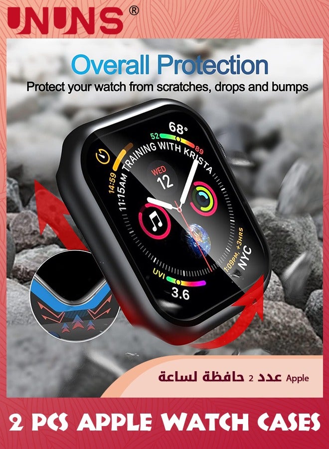 UNUNS 2 Pcs Case Built-in Tempered Glass Screen Protector,Compatible With Apple Watch Series 9 8 7 45mm,Hard PC Case With Screen Protector Overall Protective Cover,High Sensitivity,2 Pack Black  - Image 3