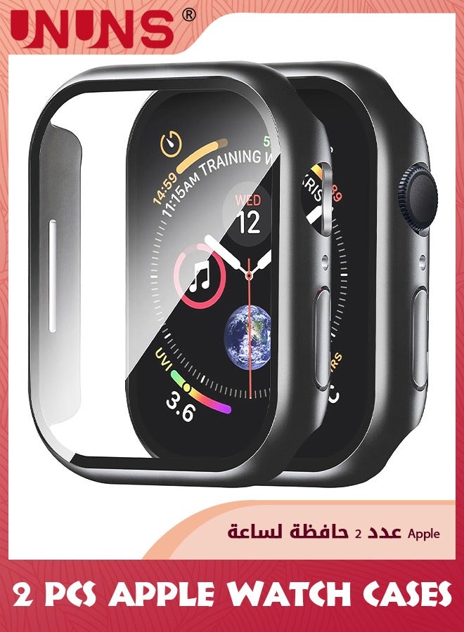 UNUNS 2 Pcs Case Built-in Tempered Glass Screen Protector,Compatible With Apple Watch Series 9 8 7 45mm,Hard PC Case With Screen Protector Overall Protective Cover,High Sensitivity,2 Pack Black  - Image 1