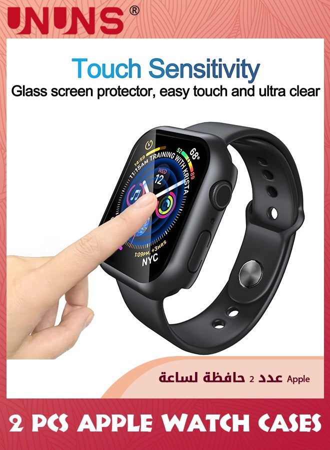 UNUNS 2 Pcs Case Built-in Tempered Glass Screen Protector,Compatible With Apple Watch Series 9 8 7 45mm,Hard PC Case With Screen Protector Overall Protective Cover,High Sensitivity,2 Pack Black  - Image 4