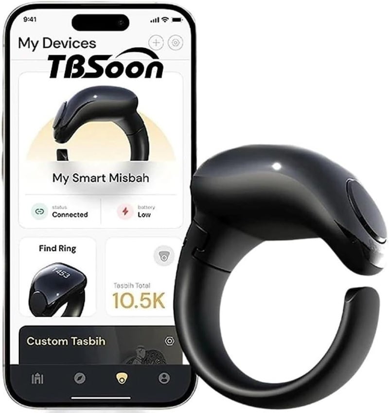 حلقة الصلاة الذكية، حلقة الحظ، مع العدادات، 5 تذكيرات الوقت، دليل مؤشر اتجاه الصلاة، بطارية طويلة، OLED، ساعة المنبه Azan، حبات Tasbih - Image 1