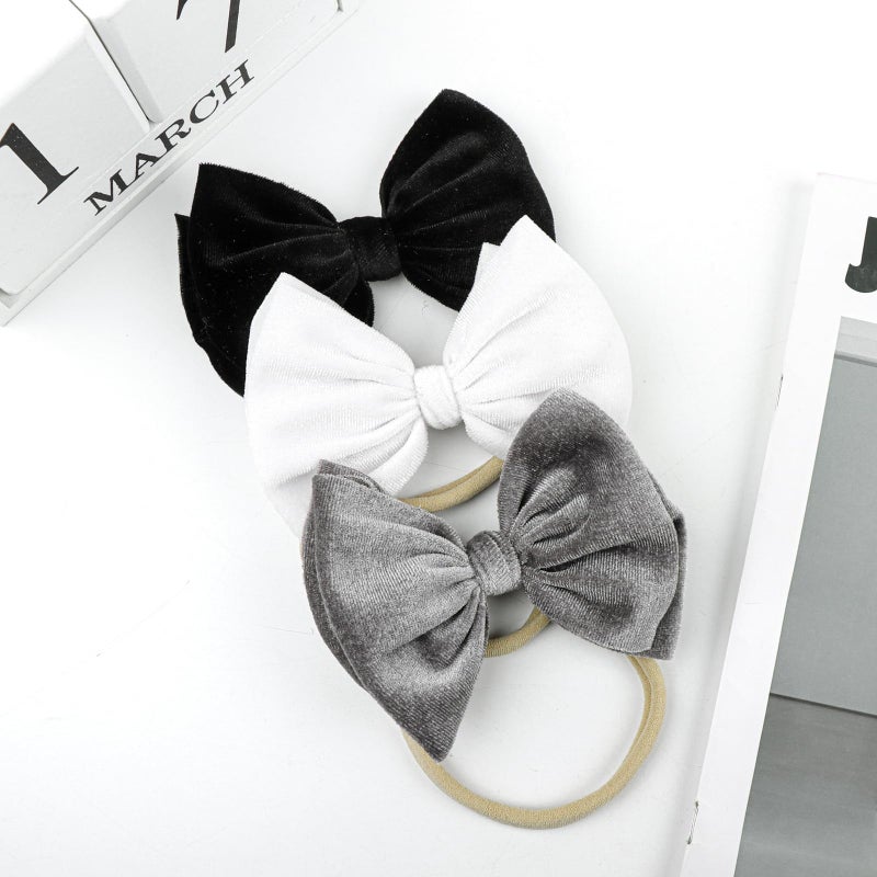 YanJie Brand Hairband - Handmade Velvet Baby Bows & Stretchy Nylon Headbands for Girls Infants Toddlers Child(4.5 black-velvet, 3 Count) - Image 4